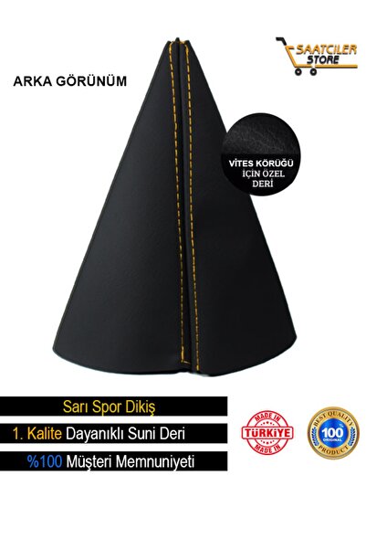 NURYAK Hyundai Accent Admire 2002-2006 Compatible Black Leather Special Design Yellow Sports Stitching Gear Shift Gaiter