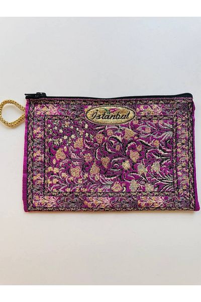 GALATA GIFT Traditional Patterned, Istanbul Symbol, Gold Gilded, Handle, Zippered Women's Wallet, 16X10cm