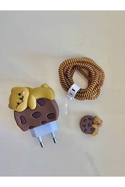 Gritty Figürlü Şarj Başlığı Ve Şarj Kablo Koruyucu Set Iphone 18w-20w Şarj Ad...