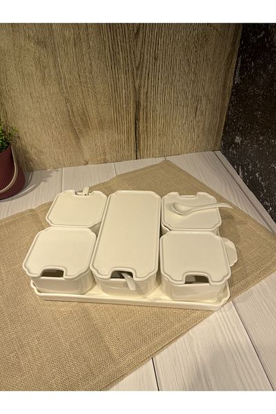 emir home shop 5 Compartment Porcelain Tray and Spoon Breakfast Set Set Breakfast Presentation Catering