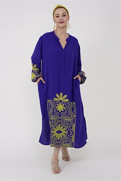 Hazinedan WOMEN'S ETHNIC EMBROIDERY EMBROIDERED LONG DRESS