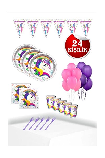FOKUL Set Concept pentru petrecerea de aniversare Unicorn pentru 24 de persoane Rechizite pentru petrecere Unicorn