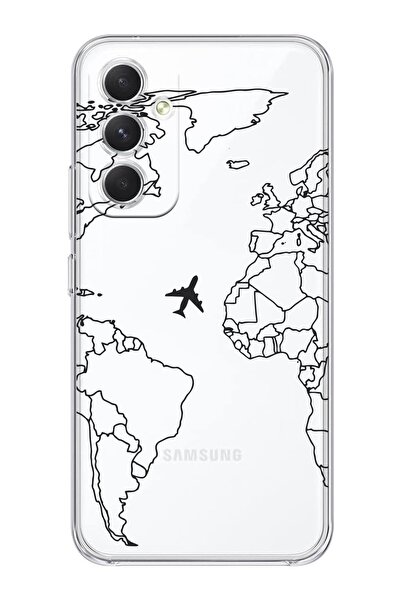 Galaxy A54 5g Compatible Linear World Map Patterned Transparent Phone Case