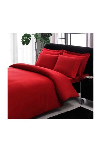 Taç Double Premium Basic Stripe Satin Duvet Cover Set Red