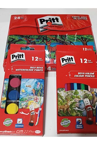Pritt PRİTT OKULA DÖNÜŞ SETİ 24'LÜ PASTEL BOYA ÇANTALI KURU BOYA SULU BOYA (3...
