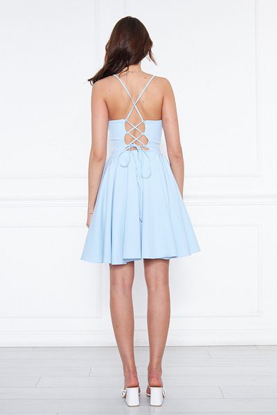 NO48 Mini rochie de seara cu pliuri evazate albastru baby