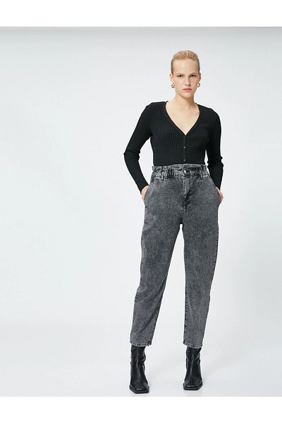 Koton Jeans mit elastischem Bund, hohe Taille – Baggy-Jeans