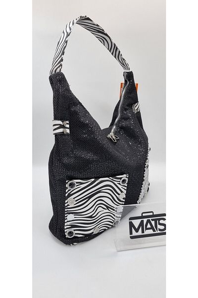 DSN Mesh Fabric Black-White Hand and Shoulder Bag