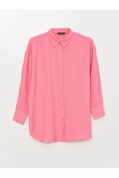 LC Waikiki Übergroße Damen-Tunika – Hemdkragen, einfarbig, lange Ärmel