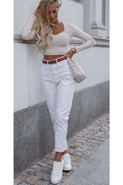 LAMİRAMOOD High Waist Stretchy Super White Mom Boyfriend Jeans