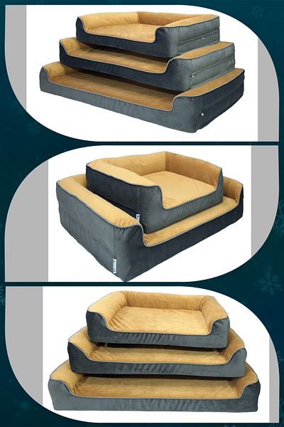 viscopet Premium Sofa Block with Sunger and Mattress Zippered Washable Dog Bed-s-mustardblack