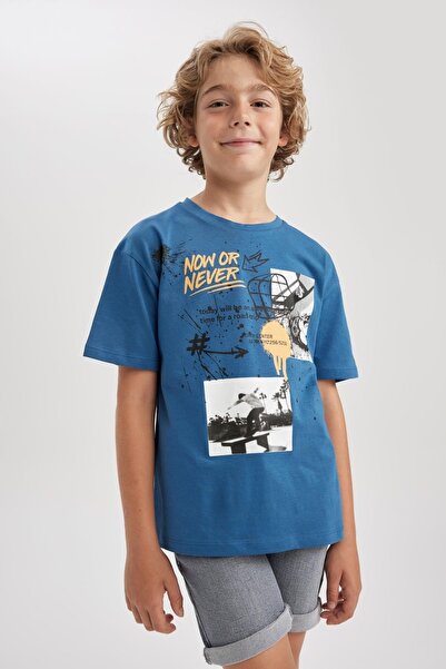 DeFacto Fiú, túlméretezett nyakú, nyomott rövid ujjú póló A6402a823sm