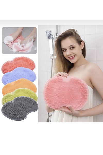 Red Light Suction Cup Bath Brush Massage Pad Back Foot Scrub Washing Washcloth 2 PCS