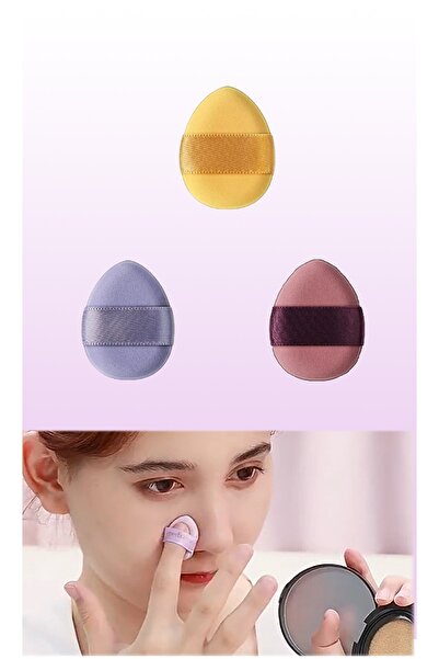 Malinka 3 Adet Mini Kozmetik Puf Parmak Yüz Makyaj Sünger Concealer Göz Altı Kapatıcı Kuru Islak Bez Süngeri