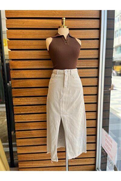 Moda Belgin Maxi yırtmaçlı kot etek