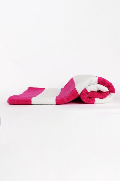 Taka Fabrics Πετσέτα μπάνιου και παραλίας 100% βαμβακερή 90x160 cm, ροζ και λευκές ρίγες