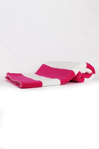 Taka Fabrics Πετσέτα μπάνιου και παραλίας 100% βαμβακερή 90x160 cm, ροζ και λευκές ρίγες