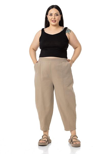 DISENTIS MODEST Plus Size Half Shalwar Elastic Waist Mink Trousers