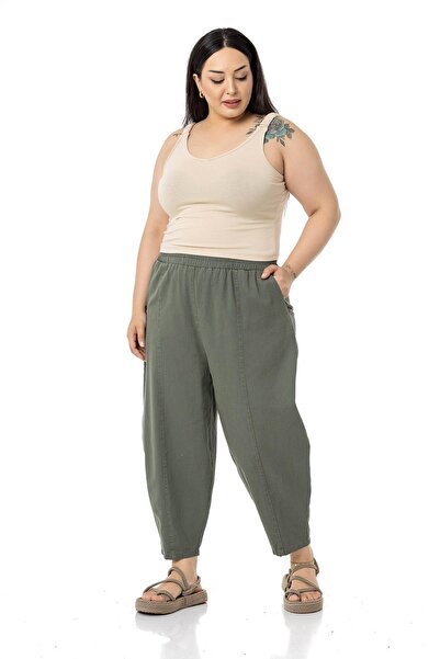 DISENTIS MODEST Large Size Half Shalwar Elastic Waist Khaki Trousers