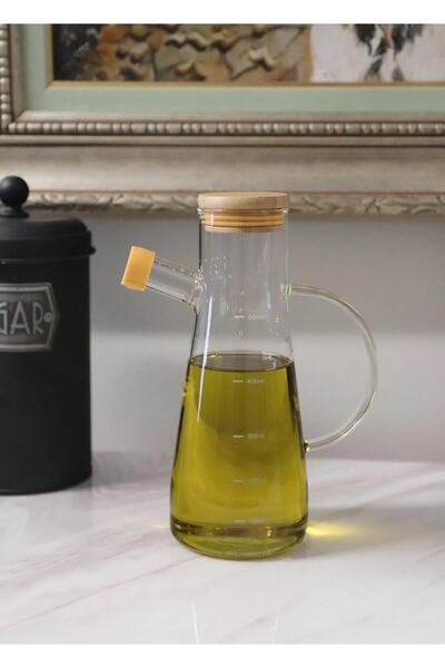 The Mia 500 cc Glass Oil Pot - With Wooden Lid