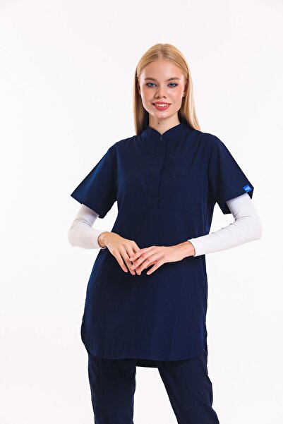 Wio Uniform Melin - Kadın Likralı Lacivert Doktor Hemşire Cerrahi Tesettür Üniforma Üst