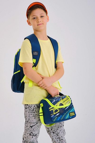 Coral High Детски ученически несесер от 3 части Nefti Highlighter Yellow Car Patterned Set0114406