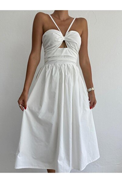 hillone Detailní dlouhé šaty s popelínovou kravatou HİLLONE