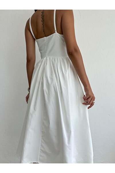 hillone Detailní dlouhé šaty s popelínovou kravatou HİLLONE