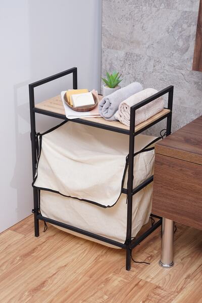 Mudesa Ahşap Açık Banyo Dolabı Banyo Rafı Dekoratif Kirli Sepeti Çamaşır Sepe...