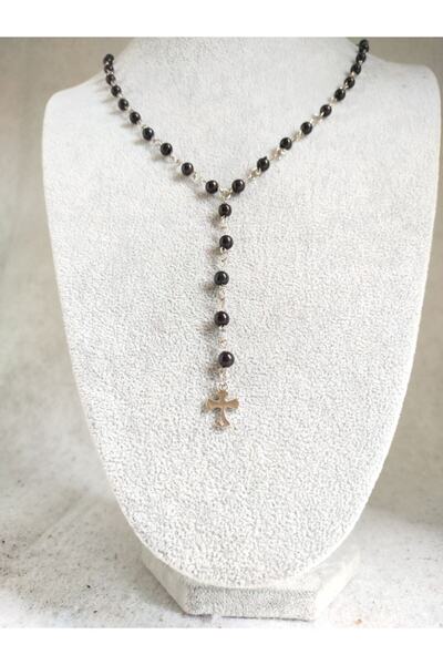 Fugusugu Siyah Boncuk Small Cross Gothic Kolye