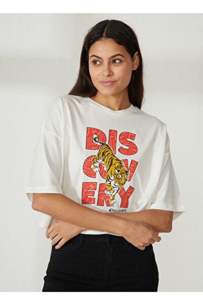 Discovery Expedition Discovery Expedition Bisiklet Yaka Baskılı Kırık Beyaz K...