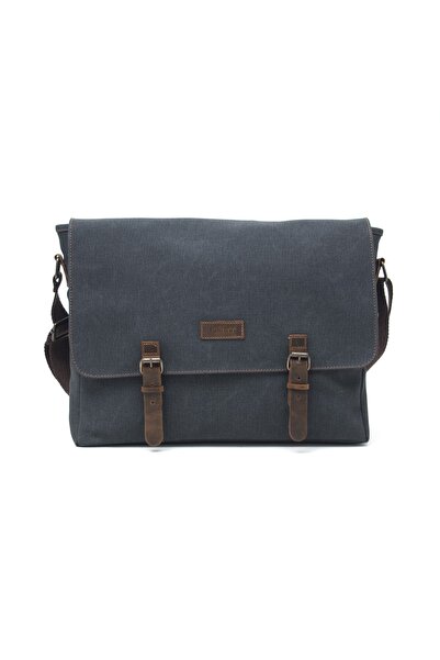 Gillario Kanvas-Deri Siyah 15.6 Inch Postacı Laptop Çantası - Design03