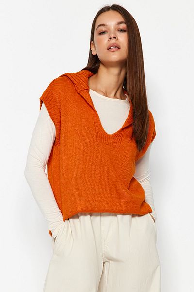 Trendyol Collection Orange Soft Textured Polo Collar Knitwear Sweater TWOAW24SV00009