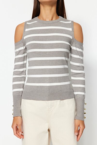 Trendyol Collection Pulover gri din tricotaje din fire premium/speciale TWOAW24KZ00669