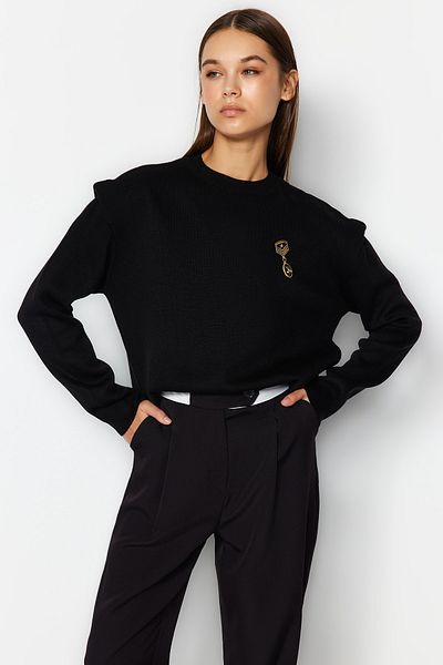 Trendyol Collection Pulover de tricotaj cu detalii cu epoleți negru TWOAW24KZ00641