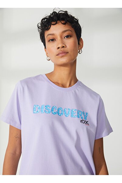 Discovery Expedition Discovery Expedition Bisiklet Yaka Baskılı Lila Kadın T-...