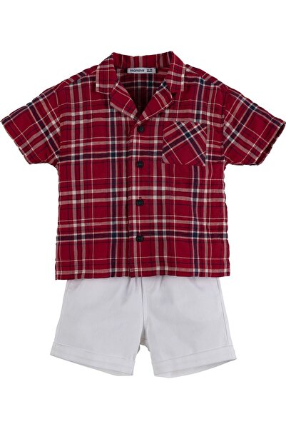 İdilbaby&Mamino Kırmızı Oduncu Desenli Ekose Gömlek ve Cepli Şort Erkek Bebek...
