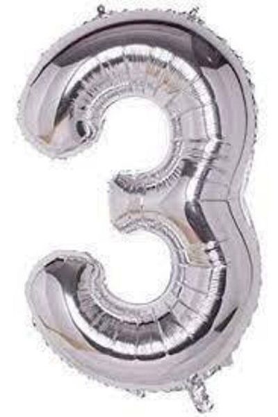 Deniz Party Store 34" Inch 76-80cm Silver 3 Three Number Foil Balloon