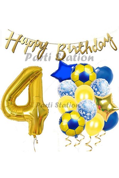 Parti Station Balloon Set Yellow Navy Blue 4 Year Old Balloon Set Football Balloon Set Birthday Balloon Set