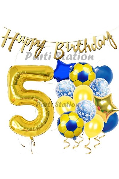 Parti Station Balon Set Sarı Lacivert 5 Yaş Balon Set Futbol Balon Set Doğum ...