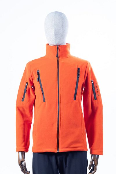 Huğlu 6-Pocket Zippered Orange Color Fleece Cardigan