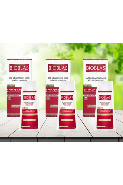 Bioblas Healthy Growth Shampoo - Ivy Plant Extract, 360 ML * 3 Pieces