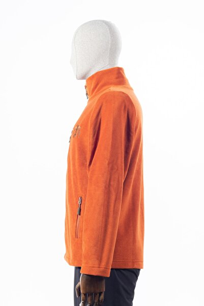 Huğlu Kartal Figürlü Fermuarlı Üç Cepli Kiremit Renk Polar Hırka