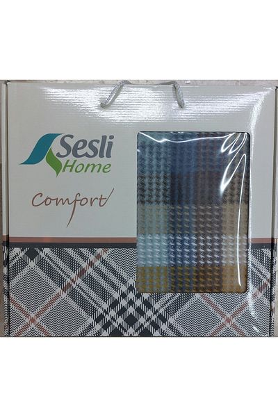 SESLİ HOME VOICE COMFORT COTTON SCOTCH BLANKET - 23238 - MINK / BROWN / LIGHT BLUE