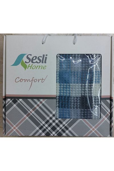 SESLİ HOME SOUND COMFORT COTTON SCOTCH BLANKET - 23226 - SMOKE / GRAY / CREAM / BLUE