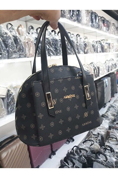 Armine 344 Γυναικεία τσάντα χειρός & ώμου με στάμπα σε μαύρο χρώμα