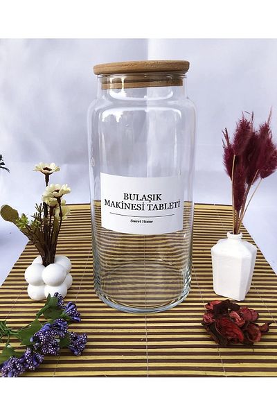 Karçiçeği Home Dish Tablet Jar Glass 1440 ml with Wooden Lid