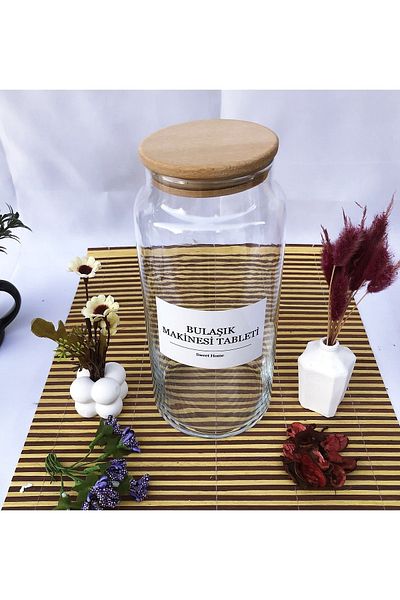 Karçiçeği Home Dish Tablet Jar Glass 1440 ml with Wooden Lid