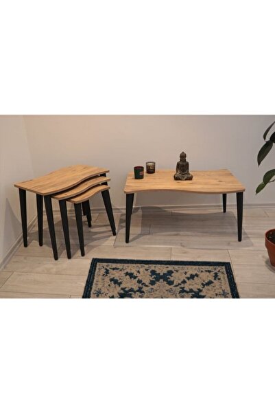 KLT Modüler Zigon Sehpa 3'lü Ve Orta Sehpa Takımı Kalite Model Çam Renk