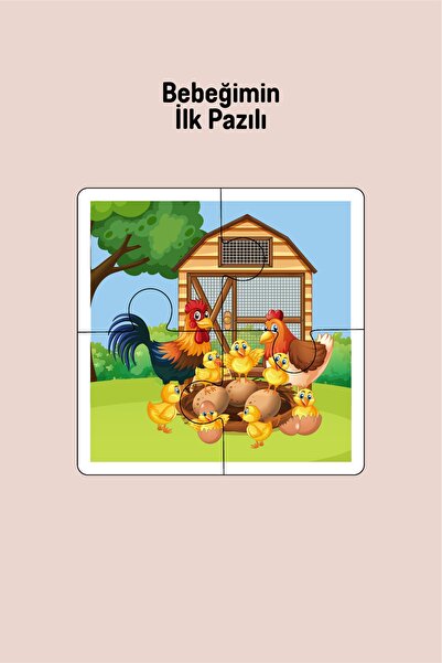 metafortoys Ahşap 4 Parça Yapboz Bebeğimin İlk Pazılı (Tavuk Ailesi)